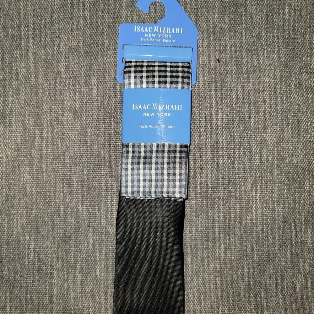 Isaac Mizrahi New York Men's Black Tie & Pocket Square Size OS